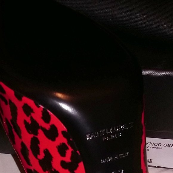 Saint Laurent ZOE 85MM Red Leopard Animal Print Patent Leather Pumps - Picture 7 of 12
